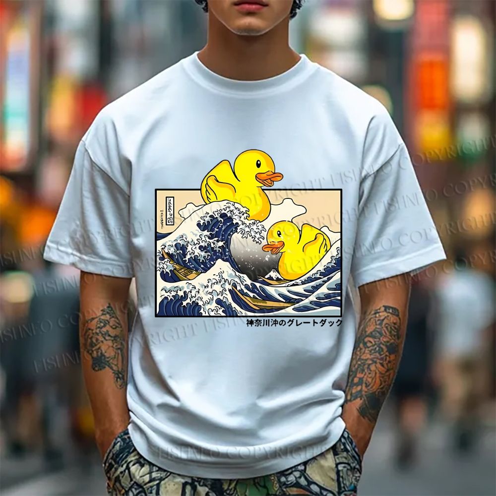 Unisex Japanese Art Wave Duck Classic Cotton T-shirt