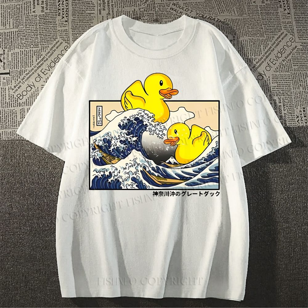 Unisex Japanese Art Wave Duck Classic Cotton T-shirt