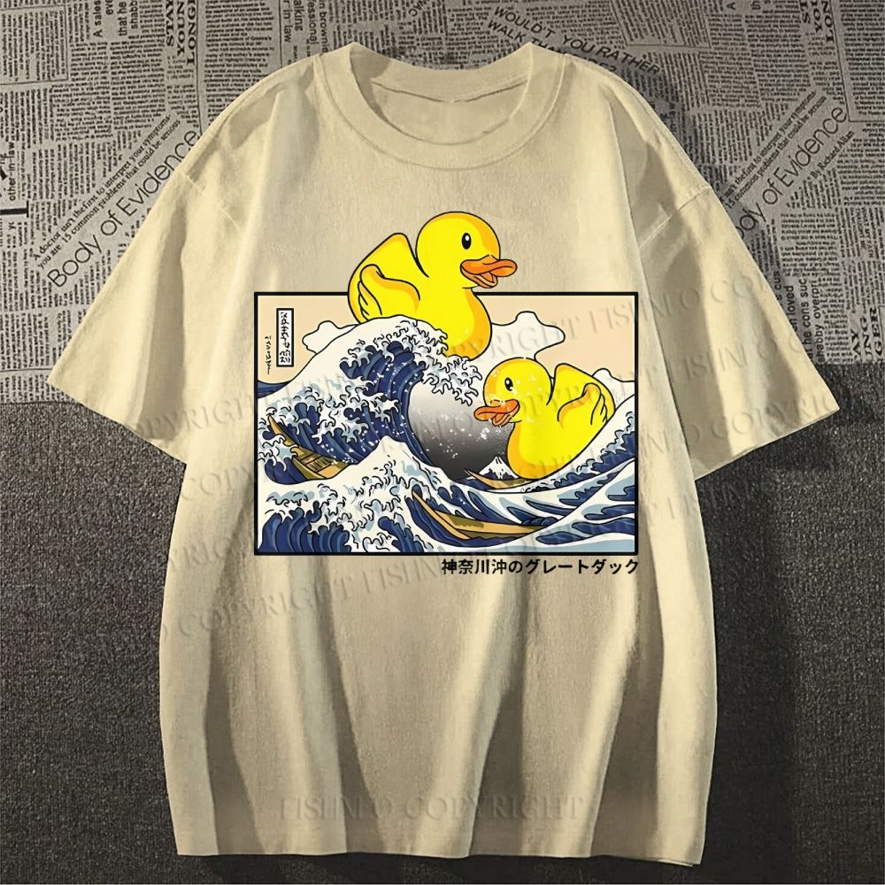 Unisex Japanese Art Wave Duck Classic Cotton T-shirt