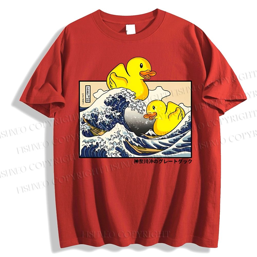 Unisex Japanese Art Wave Duck Classic Cotton T-shirt
