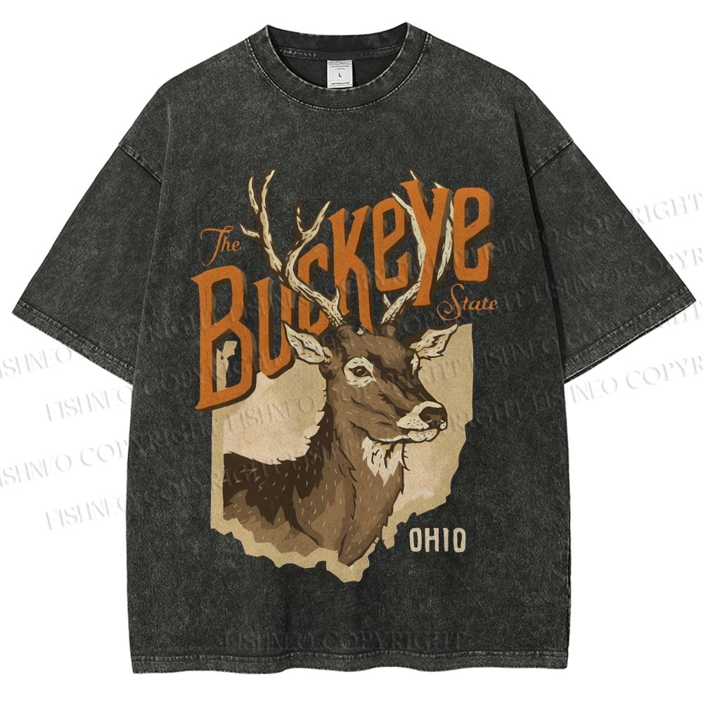 Unisex Vintage Deer Buckeye Printed Washed Tee