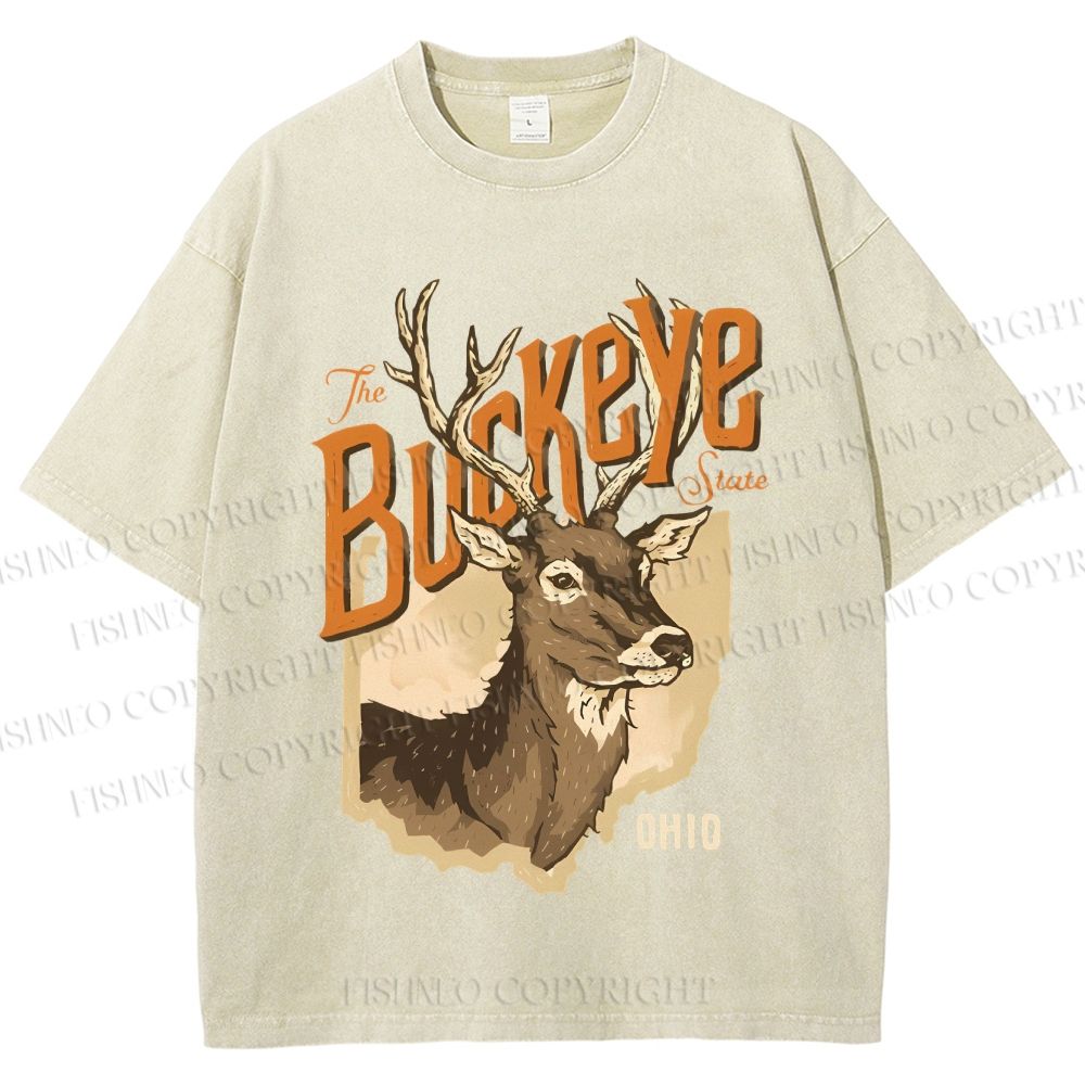 Unisex Vintage Deer Buckeye Printed Washed Tee