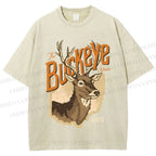 Unisex Vintage Deer Buckeye Printed Washed Tee