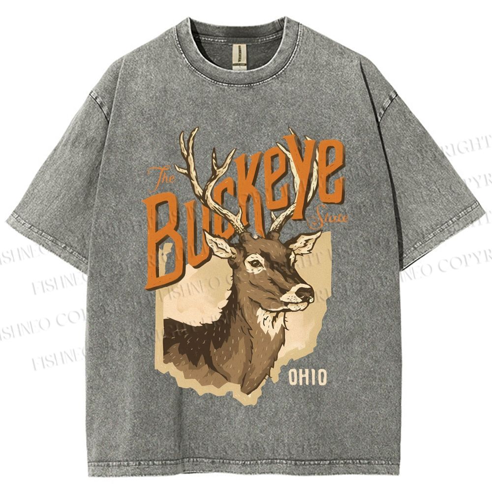 Unisex Vintage Deer Buckeye Printed Washed Tee