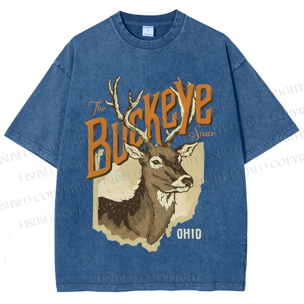 Unisex Vintage Deer Buckeye Printed Washed Tee