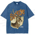 Unisex Vintage Deer Buckeye Printed Washed Tee