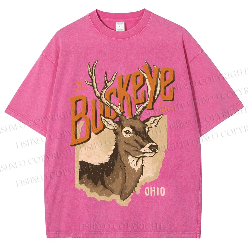 Unisex Vintage Deer Buckeye Printed Washed Tee