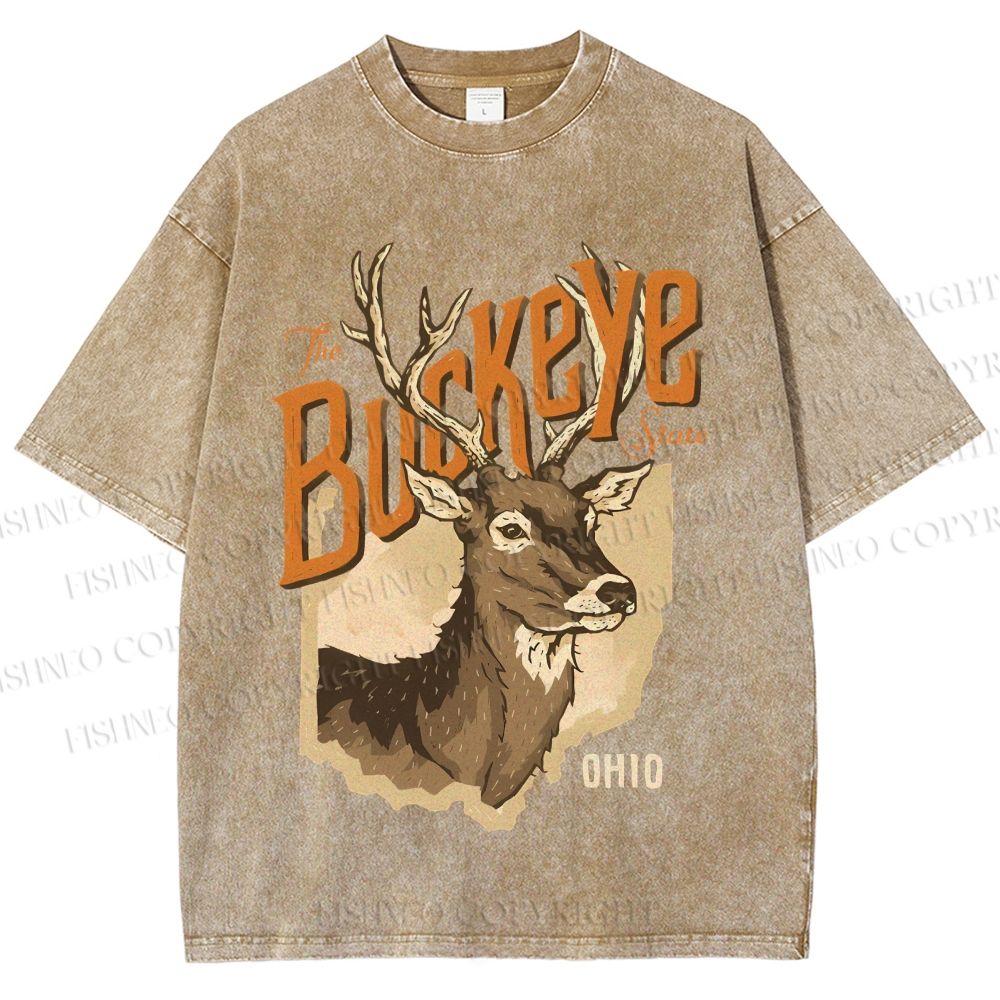 Unisex Vintage Deer Buckeye Printed Washed Tee