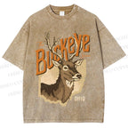 Unisex Vintage Deer Buckeye Printed Washed Tee
