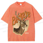 Unisex Vintage Deer Buckeye Printed Washed Tee