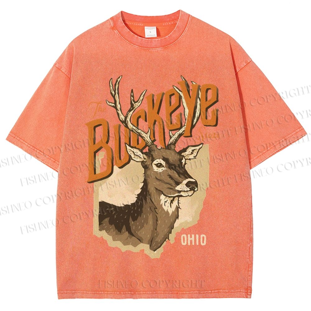 Unisex Vintage Deer Buckeye Printed Washed Tee