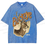 Unisex Vintage Deer Buckeye Printed Washed Tee