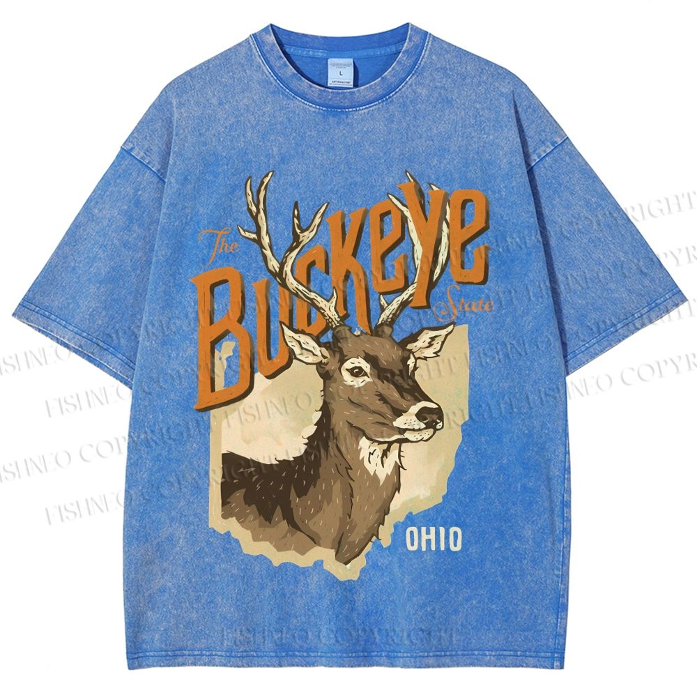 Unisex Vintage Deer Buckeye Printed Washed Tee