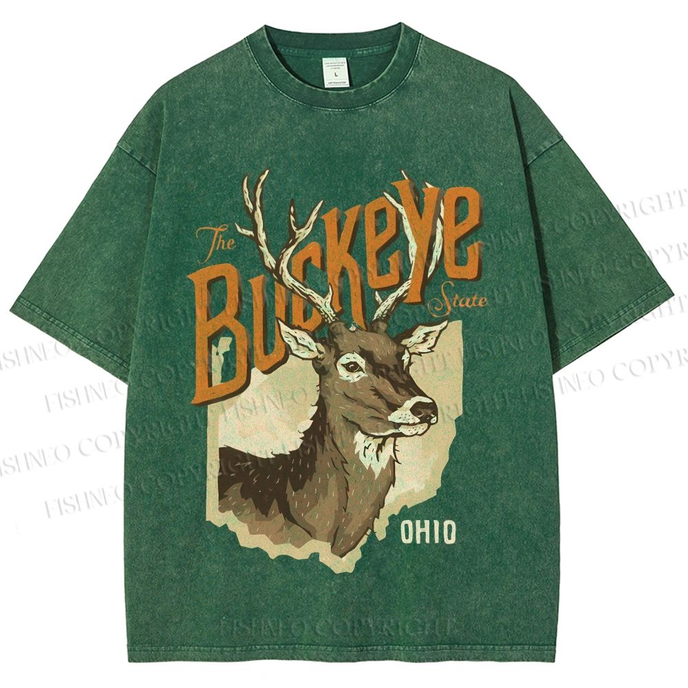 Unisex Vintage Deer Buckeye Printed Washed Tee