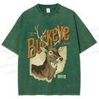 Unisex Vintage Deer Buckeye Printed Washed Tee