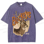 Unisex Vintage Deer Buckeye Printed Washed Tee