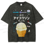 Unisex Japanese Ice-Cream Printed Washed Tee