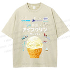 Unisex Japanese Ice-Cream Printed Washed Tee