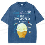 Unisex Japanese Ice-Cream Printed Washed Tee