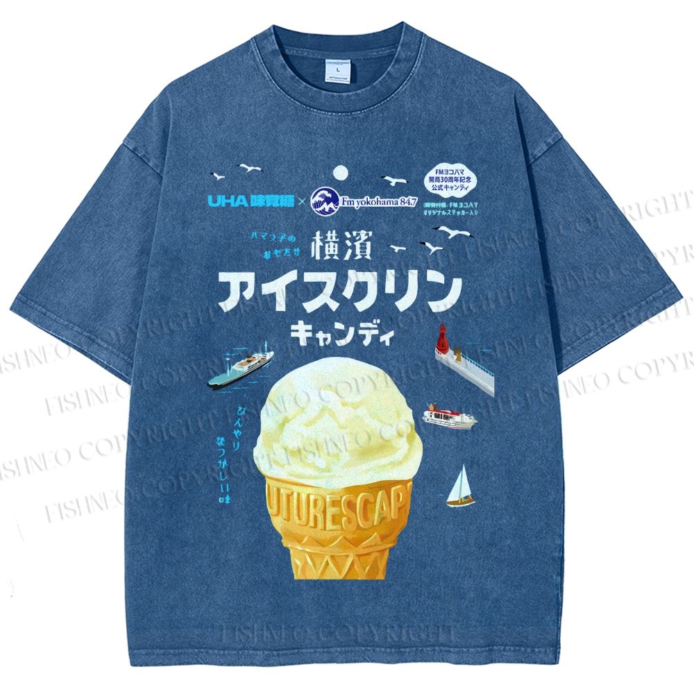 Unisex Japanese Ice-Cream Printed Washed Tee
