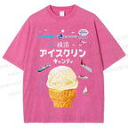 Unisex Japanese Ice-Cream Printed Washed Tee