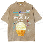 Unisex Japanese Ice-Cream Printed Washed Tee