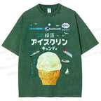 Unisex Japanese Ice-Cream Printed Washed Tee