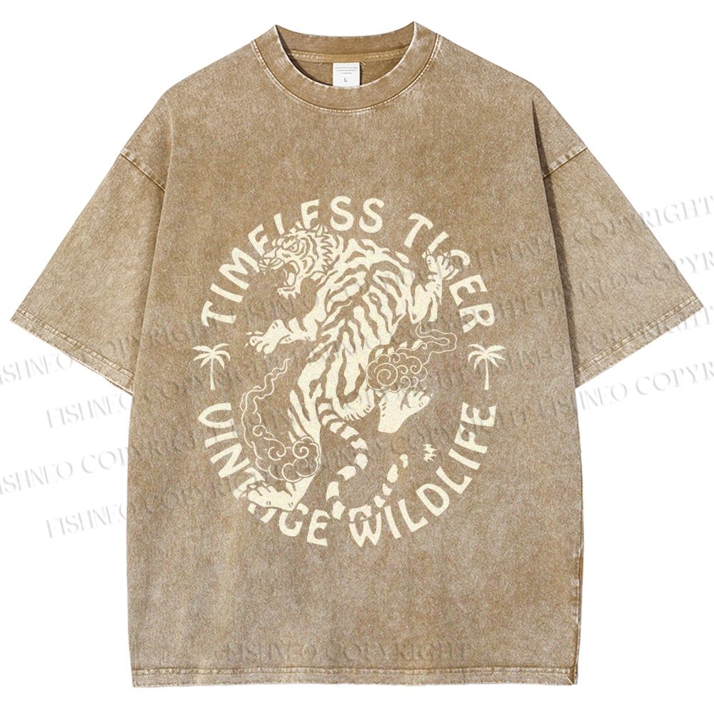 Unisex Vintage Wildlife Timeless Tiger Printed Washed Tee
