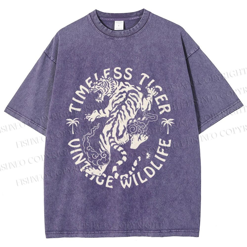 Unisex Vintage Wildlife Timeless Tiger Printed Washed Tee