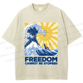 Unisex Japanese Sea Wave Freedom Cannot Be Stopped Printed Washed Tee