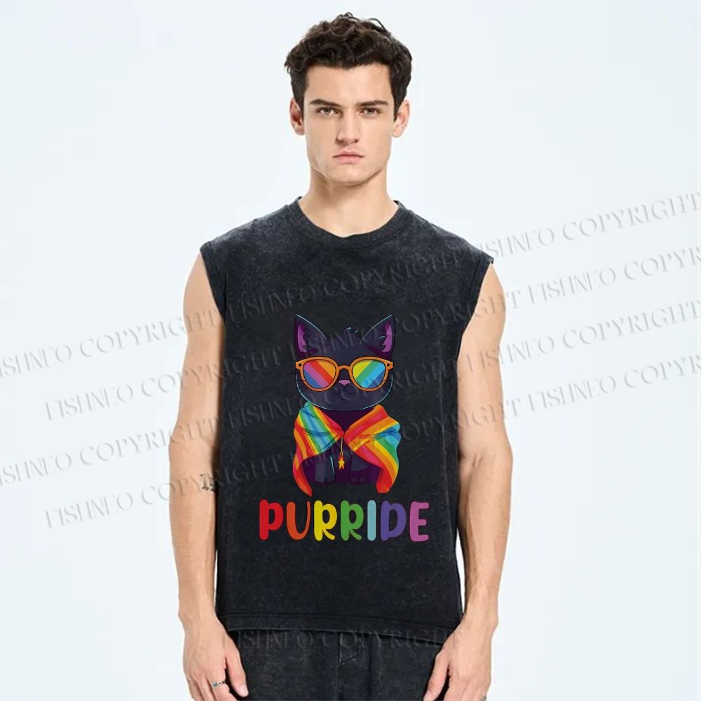 Unisex Pride Cat Printed Washed Tank Top