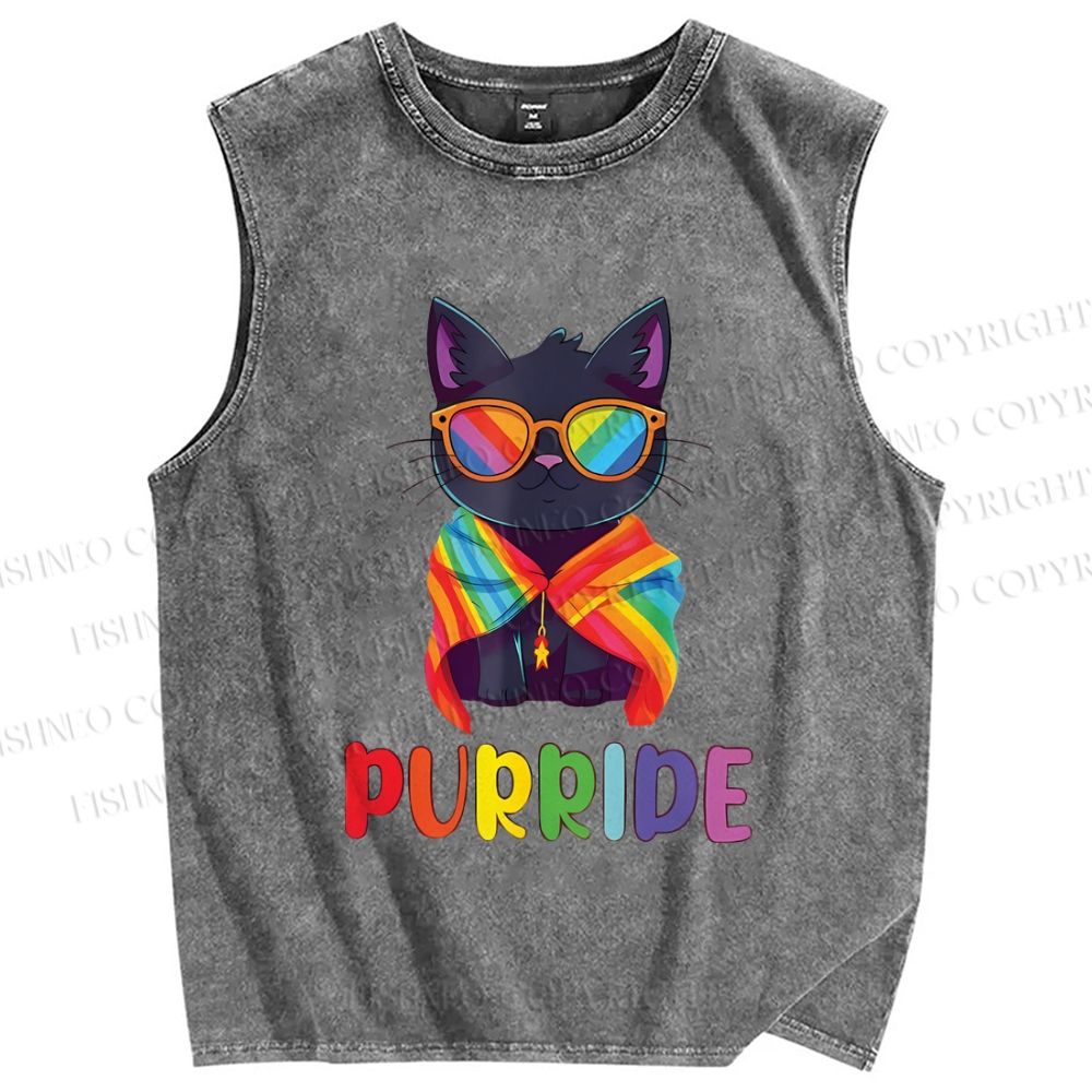 Unisex Pride Cat Printed Washed Tank Top