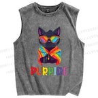 Unisex Pride Cat Printed Washed Tank Top