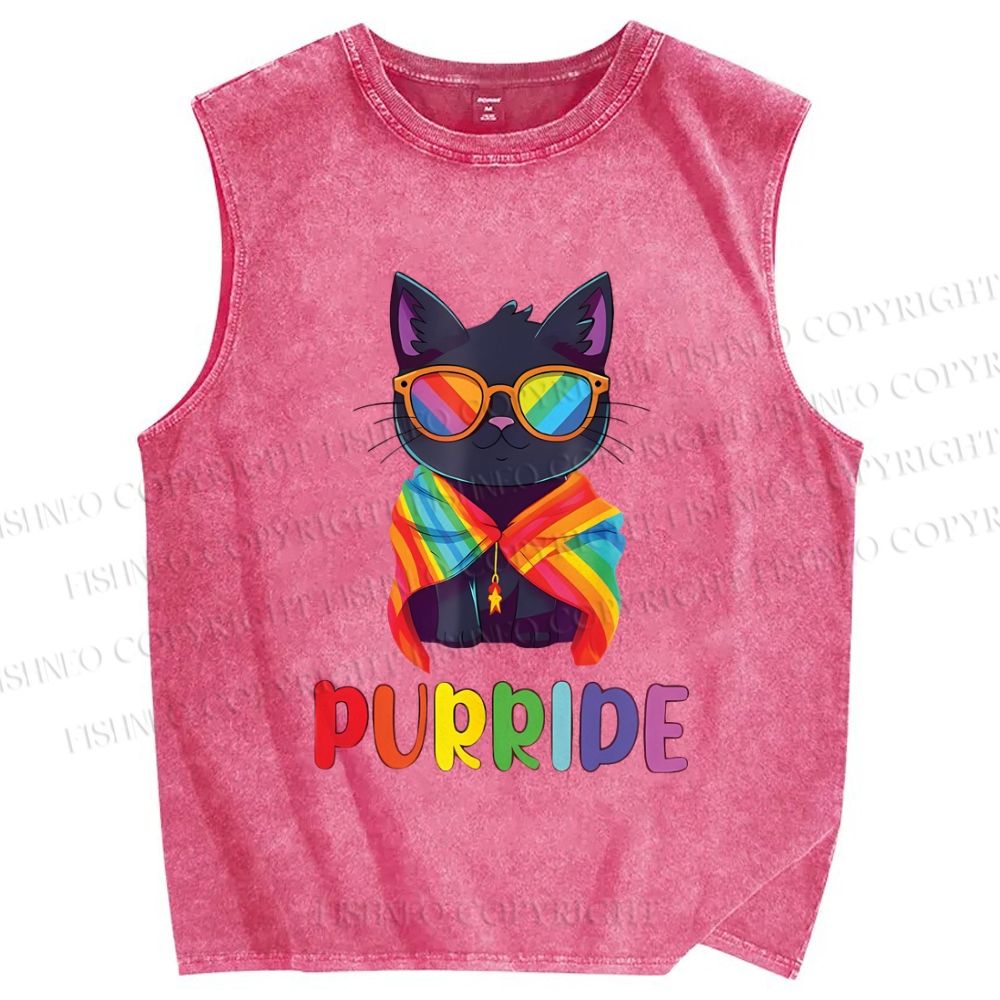 Unisex Pride Cat Printed Washed Tank Top