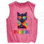 Unisex Pride Cat Printed Washed Tank Top
