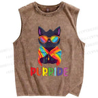 Unisex Pride Cat Printed Washed Tank Top