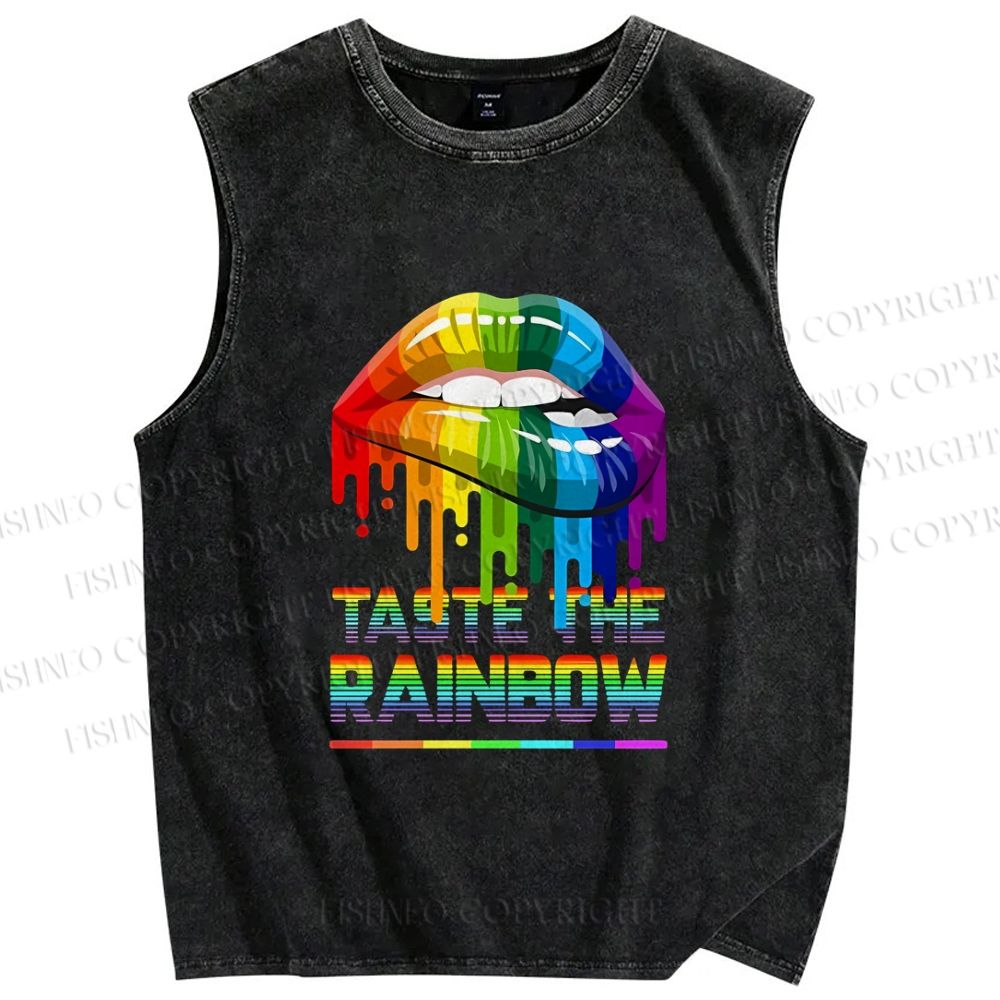Unisex Pride Taste The Rainbow Printed Washed Tank Top