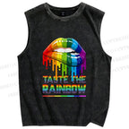 Unisex Pride Taste The Rainbow Printed Washed Tank Top
