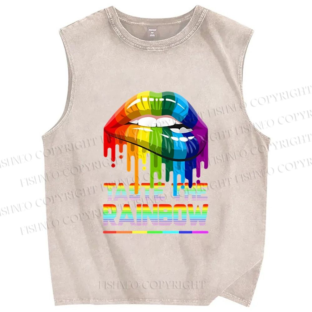 Unisex Pride Taste The Rainbow Printed Washed Tank Top