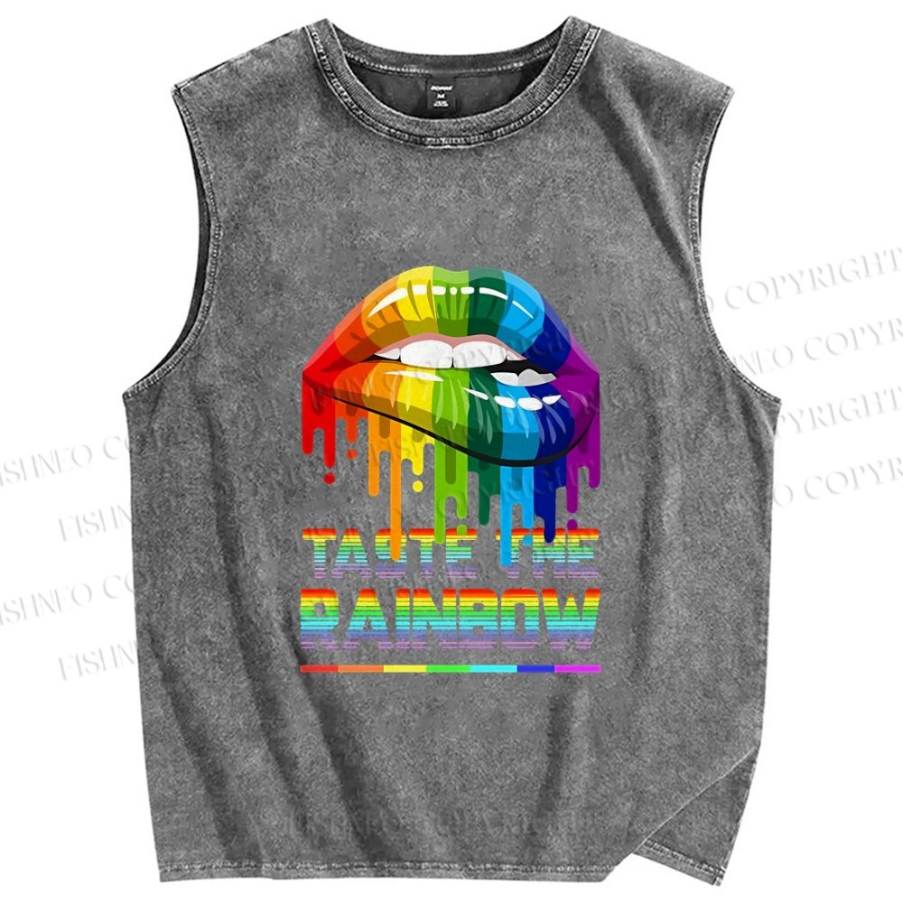 Unisex Pride Taste The Rainbow Printed Washed Tank Top
