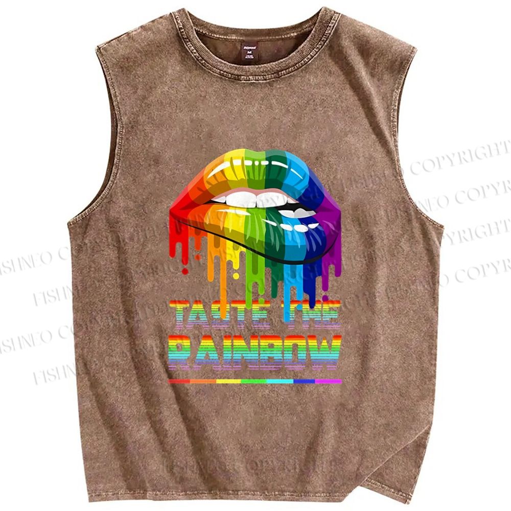Unisex Pride Taste The Rainbow Printed Washed Tank Top