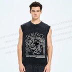 Unisex Osaka Thirsty Octopus Printed Washed Tank Top