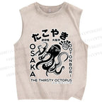 Unisex Osaka Thirsty Octopus Printed Washed Tank Top