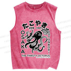 Unisex Osaka Thirsty Octopus Printed Washed Tank Top