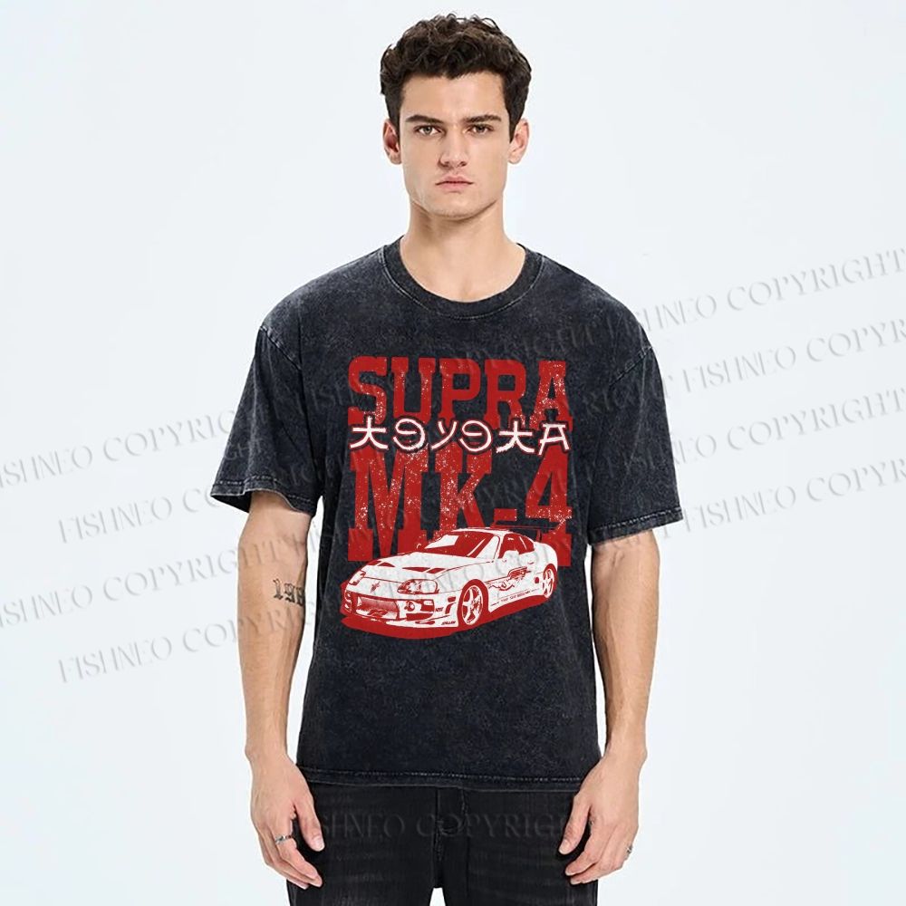 Unisex Japanese Car Printed Washed Tee