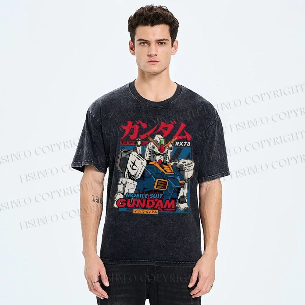 Unisex Gundam Printed Washed Tee