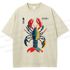 Unisex Colorful Cartoon Lobster Printed Washed Tee