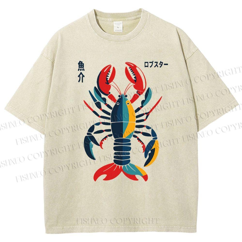 Unisex Colorful Cartoon Lobster Printed Washed Tee