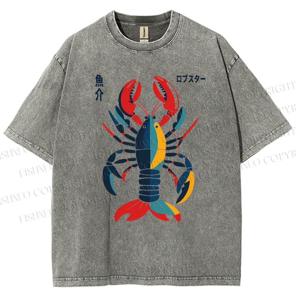 Unisex Colorful Cartoon Lobster Printed Washed Tee