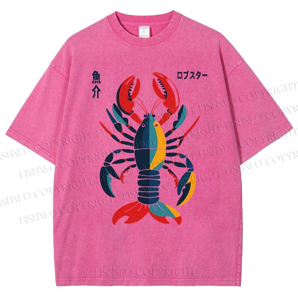 Unisex Colorful Cartoon Lobster Printed Washed Tee
